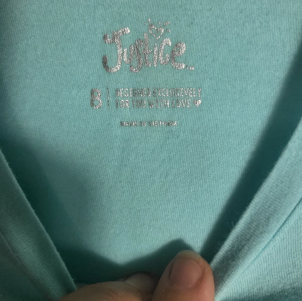 Justice 2 tops blue with purple dots blue tee girls S  #1706